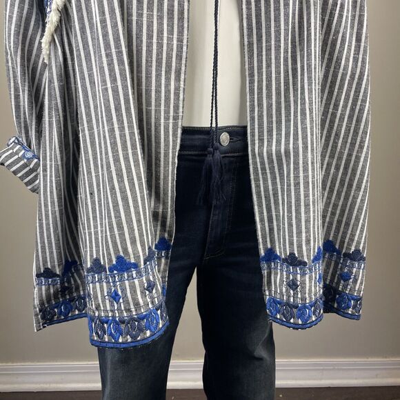 Velzera Boho Floral Embroidery Striped Open Jacket Top Oversized Bohemian - Picture 4 of 11